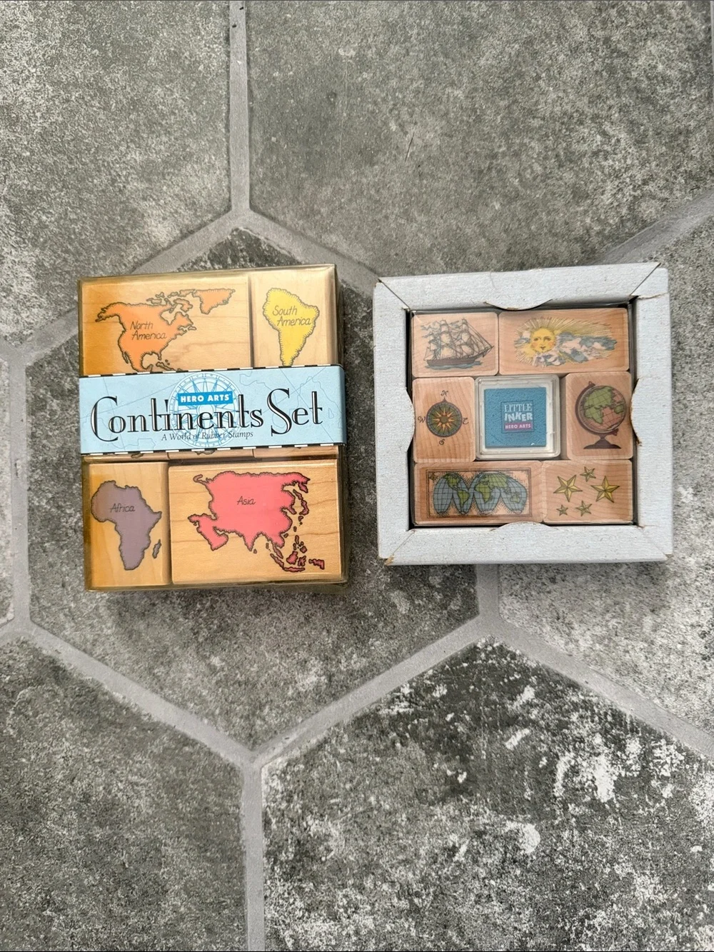 2 Sets Hero Arts Rubber Stamps: Continents and Voyager Stamps